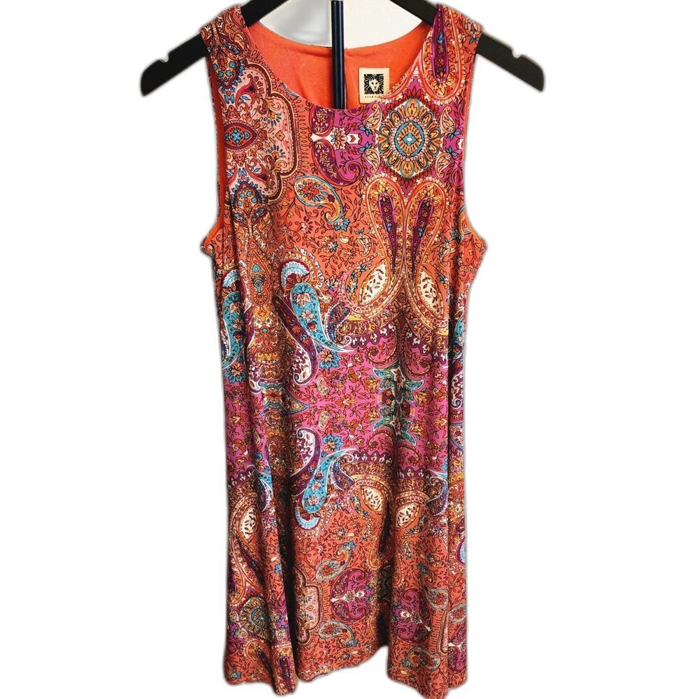 Anne Klein‎ Tomato Girl Paisley Dress Sz 2 Dopamine Cottage Core Boho Orange